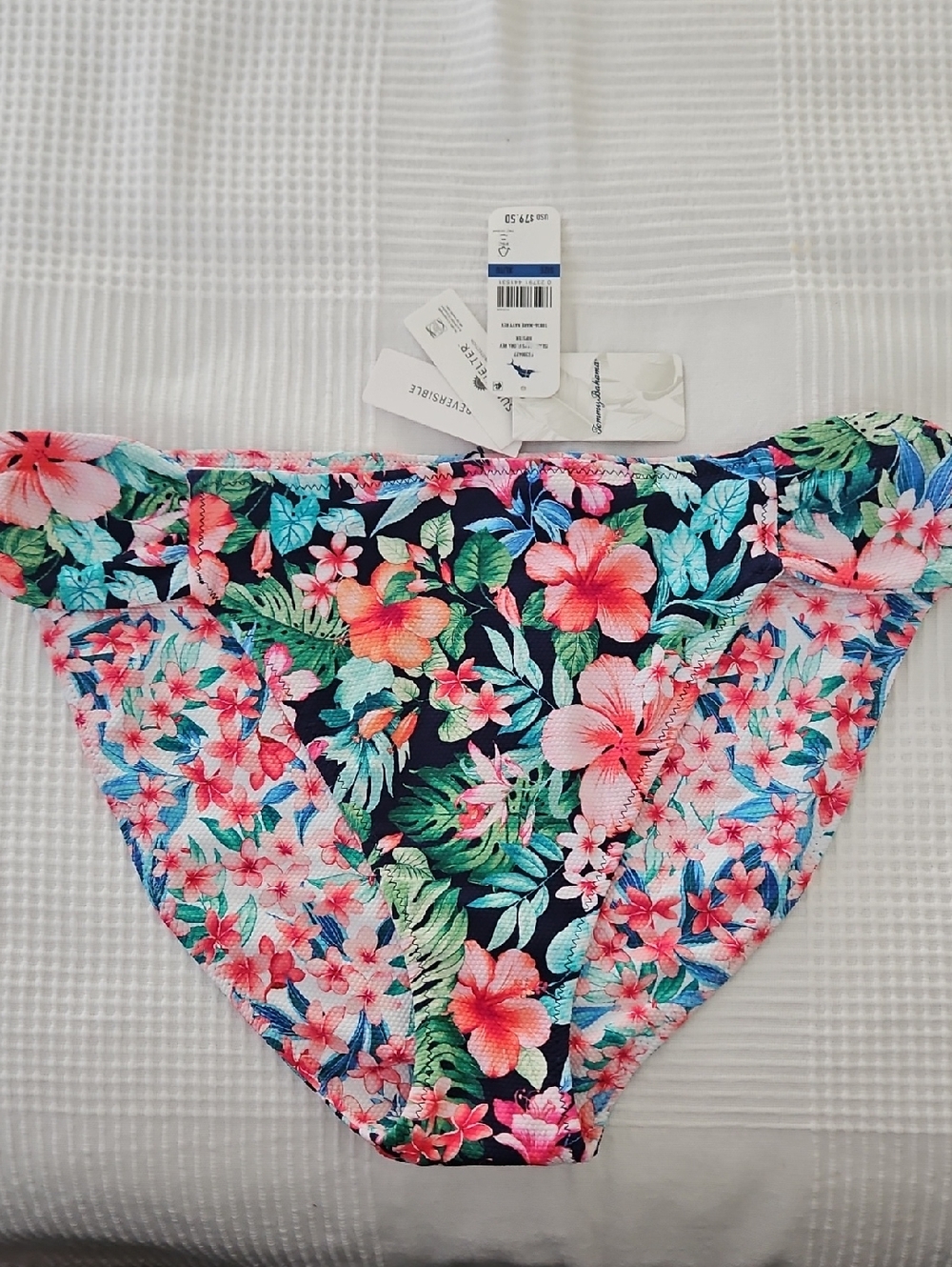 Tommy Bahama Reversible Hipster Textured Bikini Bottom: Navy/Floral/Tropical: XL